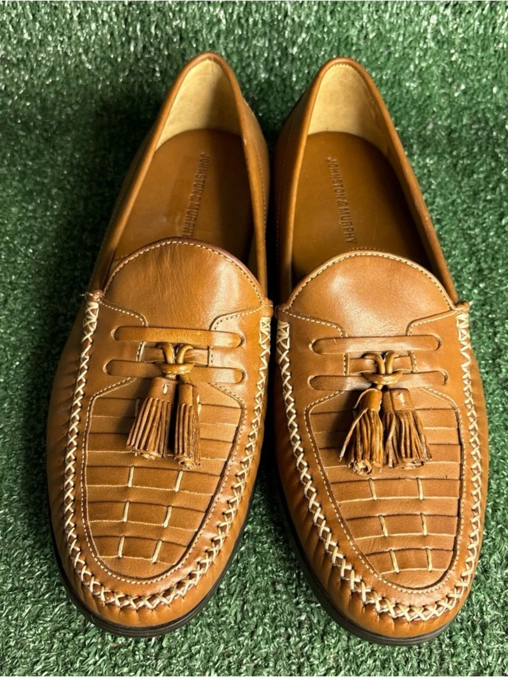NEW Johnston & Murphy Men's 20-3322 Brown‎ Leather Tassel Stitched Loafers 8.5 M